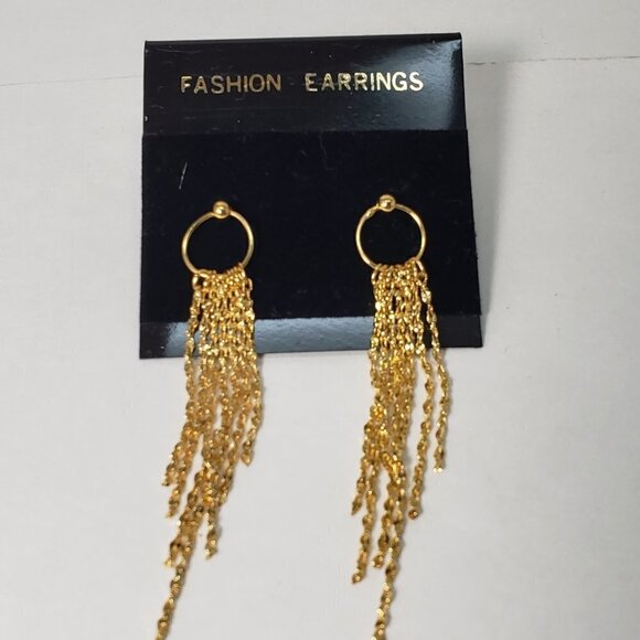 Women's Polished Gold tone Hoop Fringed Chain Post Drop Dangle Earrings, 2.75-in - Picture 6 of 8
